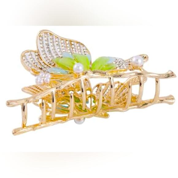 Simulated Pearl and Austrian Crystal and Resin Hair Accessory in Goldtone - Picture 3 of 5